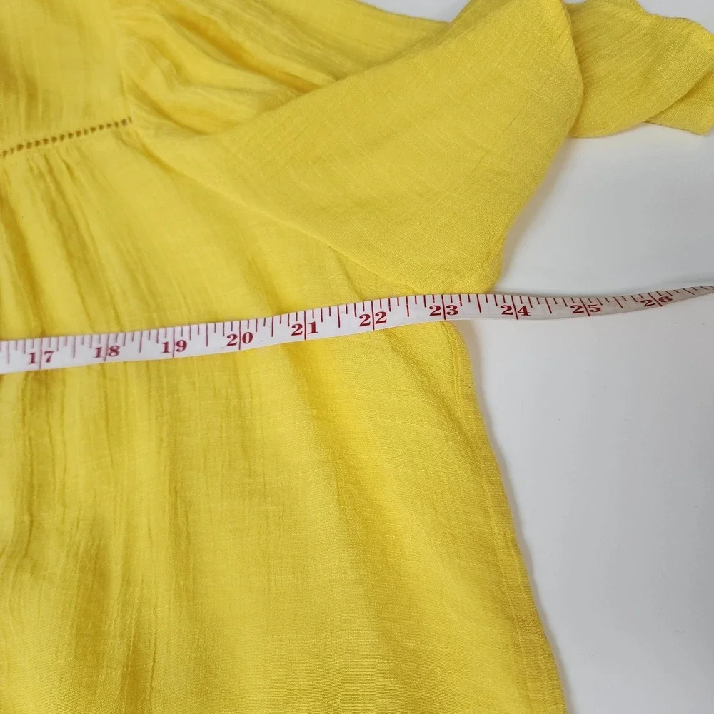 Nanette Lepore Top Women's L Flutter Sleeve Boho Pleated Lightweight Yellow